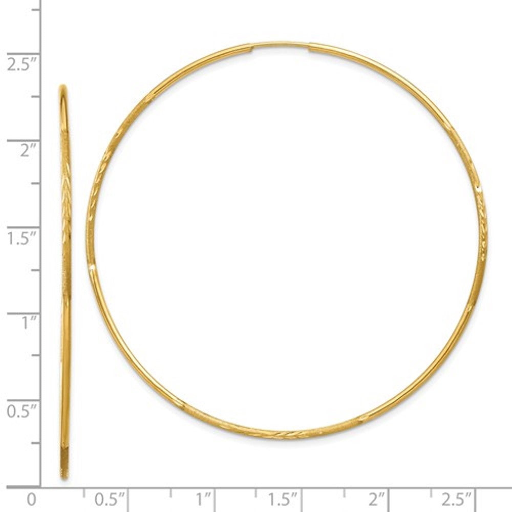 14k Yellow Gold Diamond Cut Large Endless Round Hoop Earrings 60mm x 1.25mm