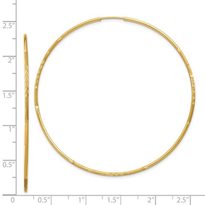 14k yellow gold diamond cut large endless round hoop earrings 60mm x 1.25mm
