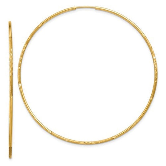 14k yellow gold diamond cut large endless round hoop earrings 60mm x 1.25mm