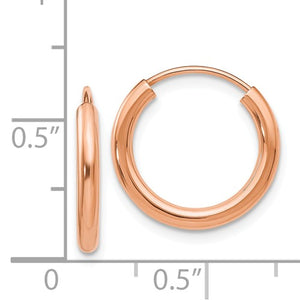 14k Rose Gold Classic Endless Round Hoop Earrings 14mm x 2mm