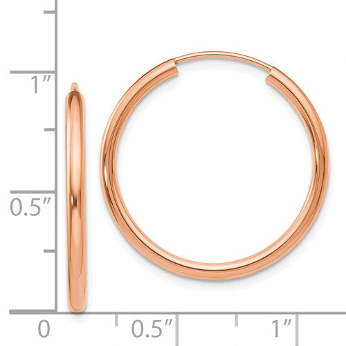 14k rose gold classic endless round hoop earrings 23mm x 2mm