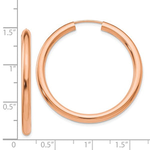 14k Rose Gold Classic Endless Round Hoop Earrings 34mm x 2.75mm