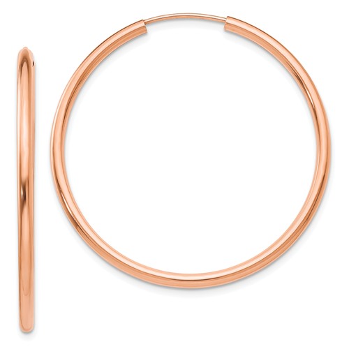 14k rose gold classic endless round hoop earrings 37mm x 2mm