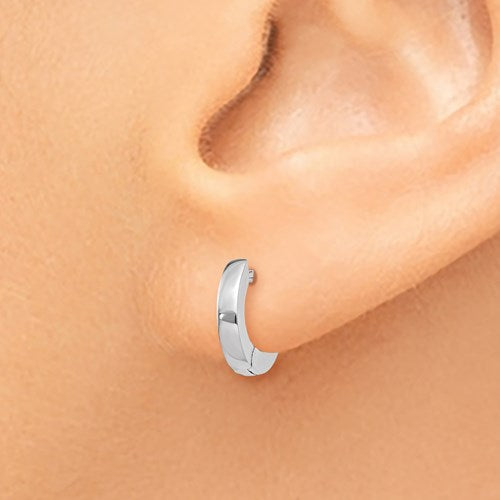 14k White Gold Classic Huggie Hinged Hoop Earrings Small 9mm x 1mm