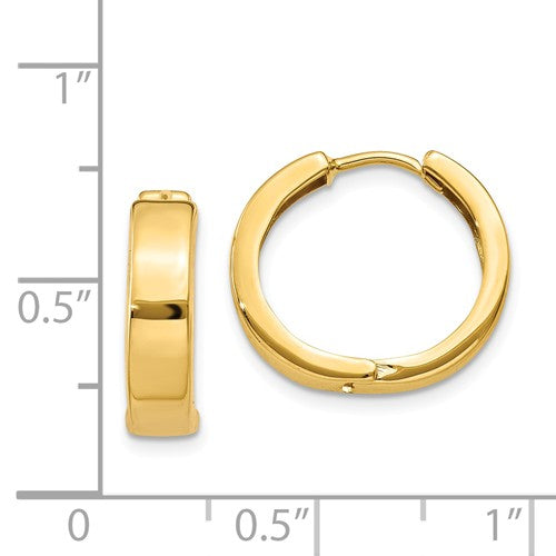 14k yellow gold classic huggie hinged hoop earrings 16mm x 16mm x 4mm