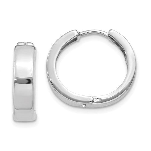 14k white gold classic huggie hinged hoop earrings 16mm x 16mm x 4mm