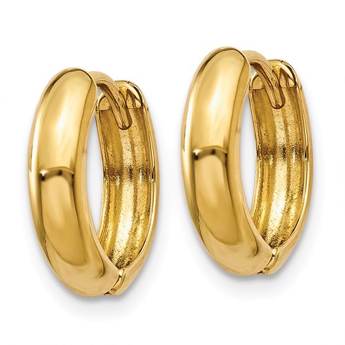 14k yellow gold small dainty huggie hinged hoop earrings 12mm x 2mm