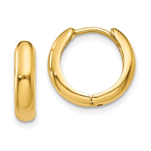 14k yellow gold small dainty huggie hinged hoop earrings 12mm x 2mm
