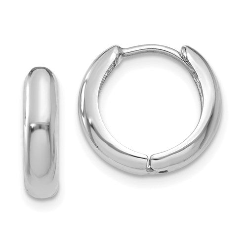 14k white gold small dainty huggie hinged hoop earrings 12mm x 2mm