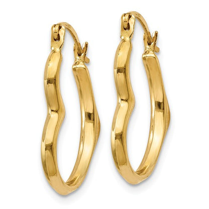 14k yellow gold heart hoop earrings 16mm x 2mm