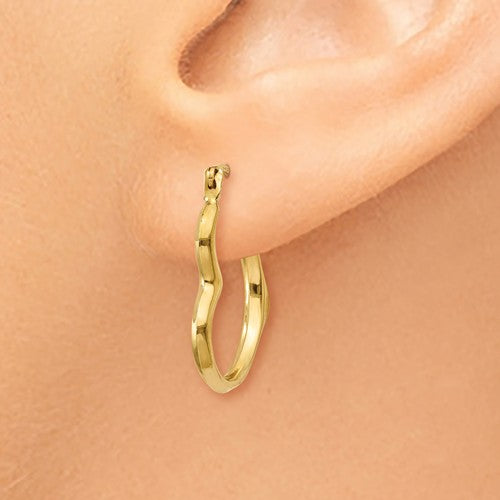 14K Yellow Gold Heart Hoop Earrings 16mm x 2mm
