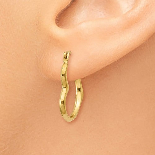 14k yellow gold heart hoop earrings 16mm x 2mm