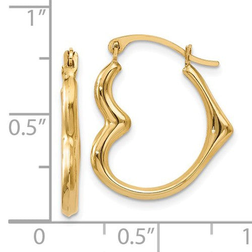 14k yellow gold heart hoop earrings 16mm x 2mm