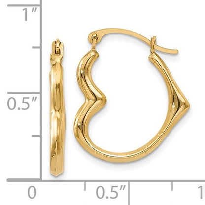 14k yellow gold heart hoop earrings 16mm x 2mm