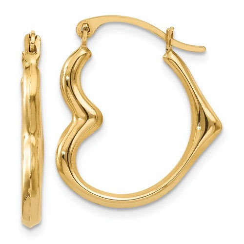 14k yellow gold heart hoop earrings 16mm x 2mm