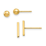 Carica l&#39;immagine nel visualizzatore di Gallery, 14k Yellow Gold Petite Tiny Ball and Bar 2 Pair Set Stud Earrings
