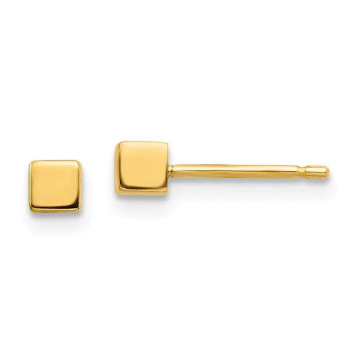 14k yellow gold petite tiny square geometric geo stud earrings