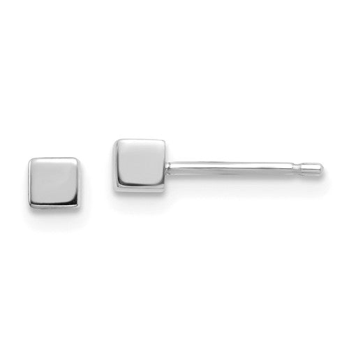 14k white gold petite tiny square geometric geo stud earrings