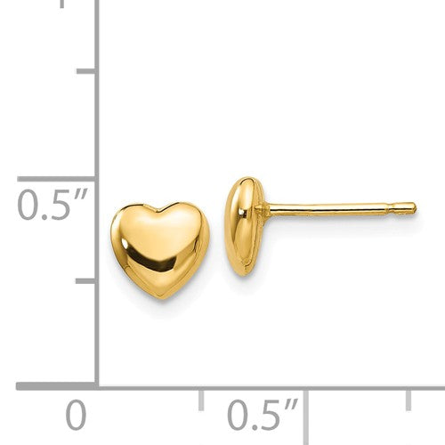 14k Yellow Gold Small Heart Button Stud Post Push Back Earrings