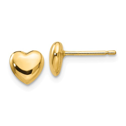 14k yellow gold small heart button stud post push back earrings