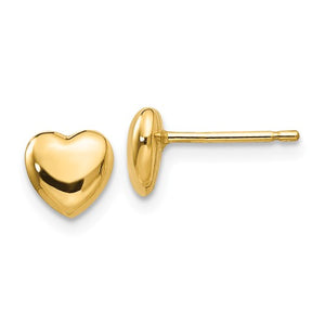 14k Yellow Gold Small Heart Button Stud Post Push Back Earrings