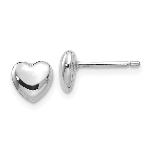 14k white gold small heart button stud post push back earrings